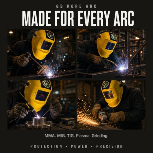 Image of Auto Darkening Welding Helmet - Solar & Battery Powered, Adjustable Shade Control, Range for MIG, TIG, MMA, and Plasma Welding | Safety Helmet for Indian Welders (Yellow)