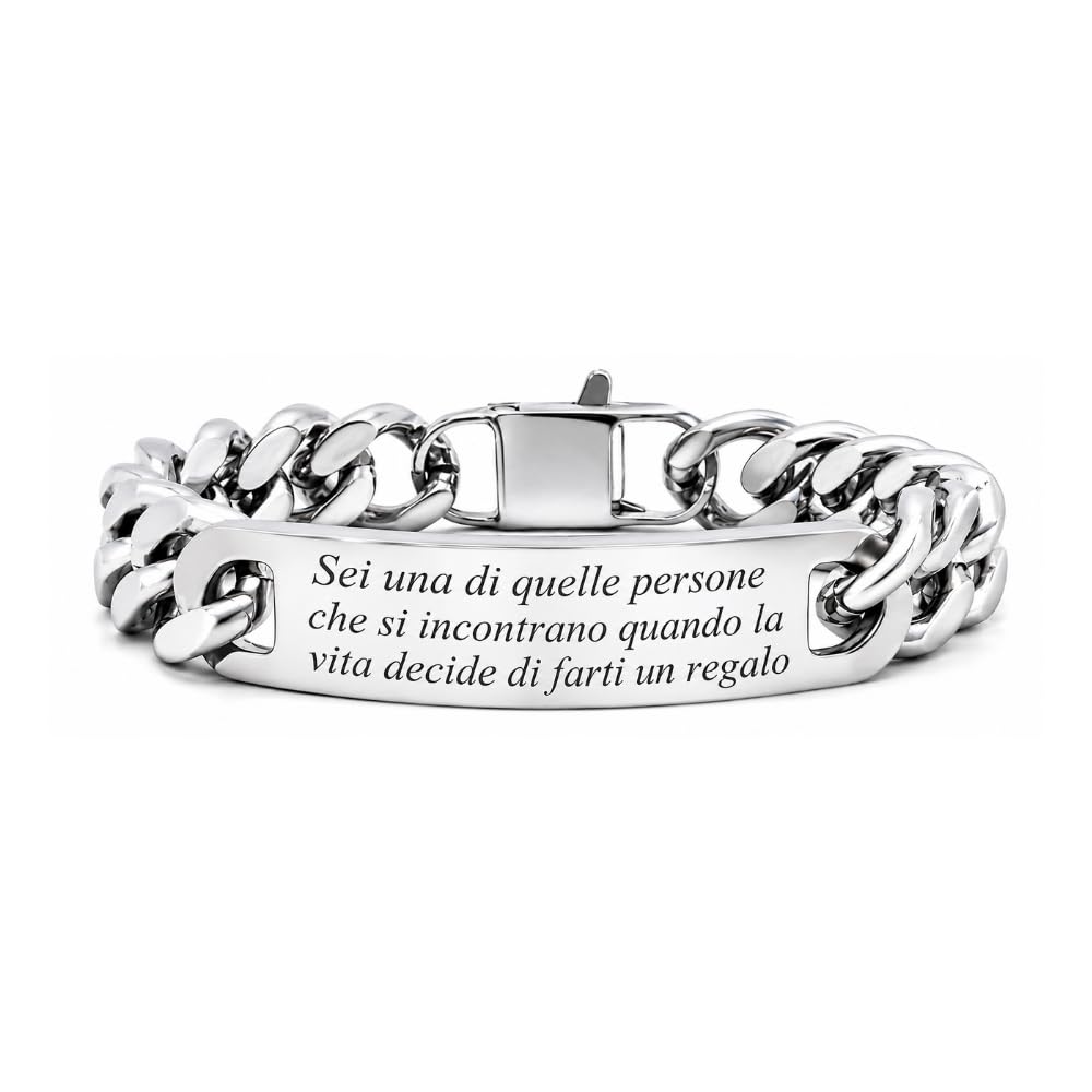Bracciale Uomo Personalizzato con Incisione Maglia Cubana Groumette in Acciaio Inox – Idea Regalo Personalizzabile per Lui bcc2604c