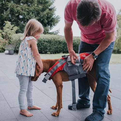 HUNTER Hunde-Schwimmweste MOSS, Farbe: rot, maximale Sicherheit durch starken Auftrieb, individuell verstellbar, reflektierende Elemente, praktische Handschlaufe, Größe: M