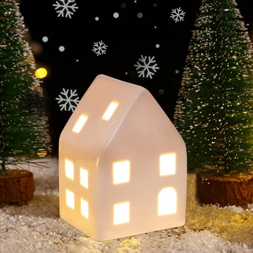 Weihnachtsdeko Lichthäuser mit LED Licht, Teelichthaus Keramik,...