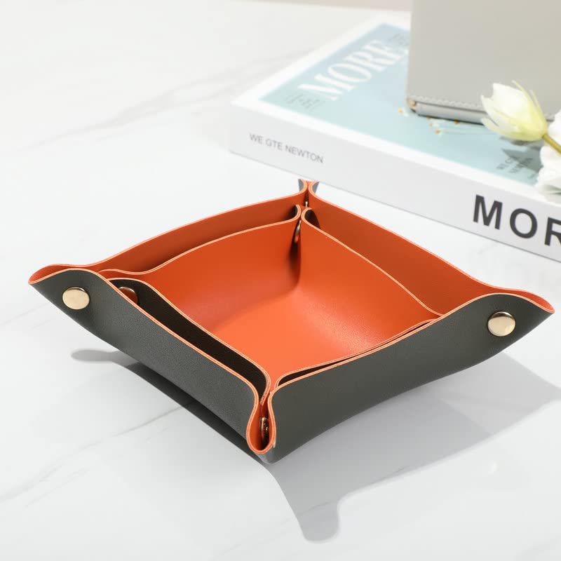 RHCSZ Luxury Leather Valet Tray Desktop Storage Organizer