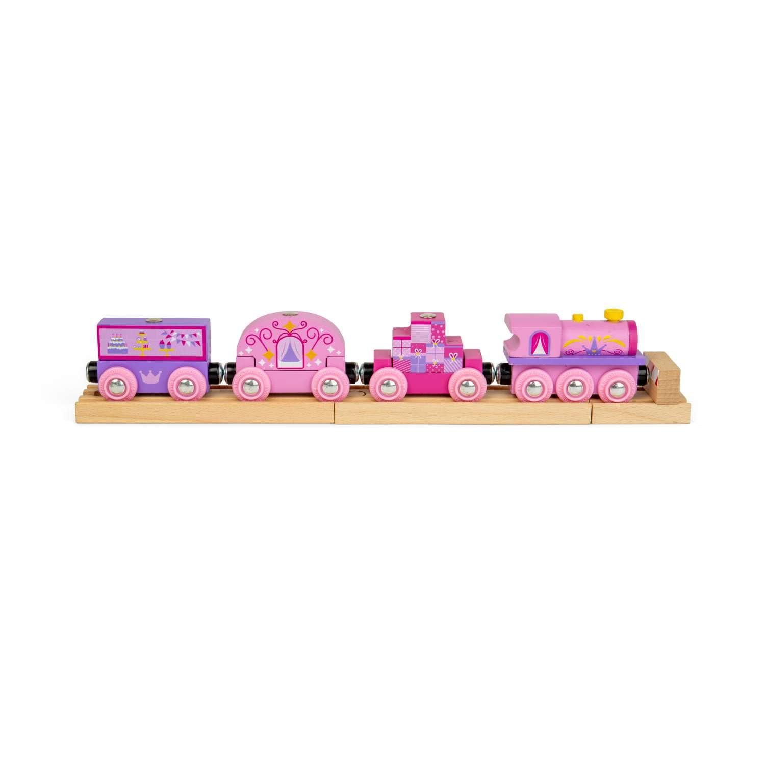 Bigjigs Rail Princess Train | Pink Wooden Trains | Montessori Fairytale Playset | Railway Model with Sparkles, Cakes & Presents | Wood Play Sets for Toddlers | Learning Gifts for Kids Age 18 Months+