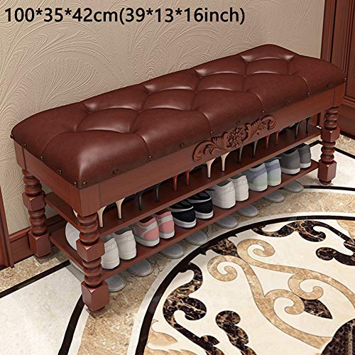 Entrance Door Change Shoe Bench 2 Layer Shoe Rack Shoe Stool Storage Stool, with Cushion Upholstered Padded Seat Storage Shelf Bench,A,100 * 35 * 42cm(39 * 13 * 16inch)