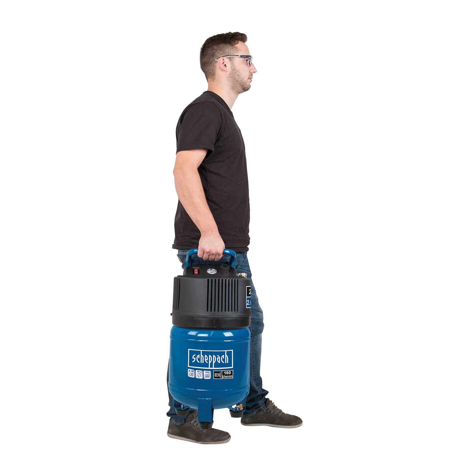 Scheppach Druckluft Kompressor HC24V Luftkompressor stehend inkl. 13 tlg. Zubehörset + 10m Schlauch | 24L Kessel | 1500W Leistung | 10bar Arbeitsdruck | 180L/min Ansaugleistung | ölfrei & wartungsarm