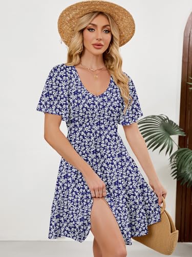 Image of UEAL Womens Cute Floral Smocked V Neck Flutter Sleeve Sundress with Pockets Casual Spring Summer Dresses for Women 2026