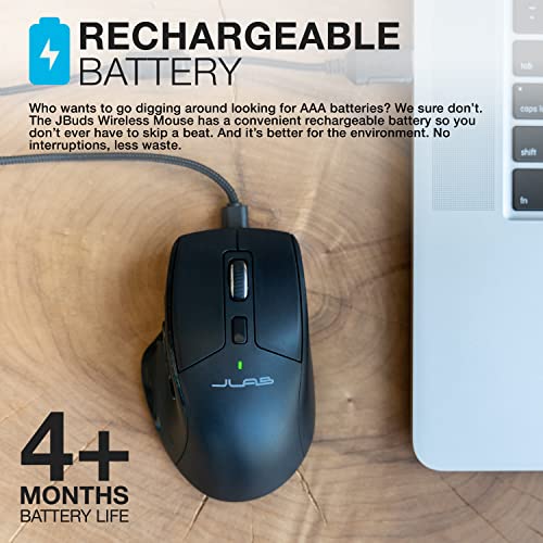 Image of JLab JBuds Wireless Mouse, Connect Via Bluetooth or USB Wireless Dongle, Multi-Device Toggle, Up to Three Devices, Custom User Profiles, Adjustable Tracking, Full-Size, Rechargeable, (1 Pack)