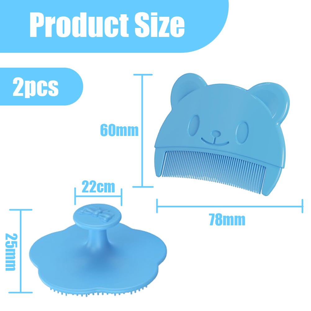 Set di 2 Pettini per Neonati in Blu - Pettini e Spazzole in Silicone per il Massaggio del Cuoio Capelluto - Ideali per i Piccoli Bambini