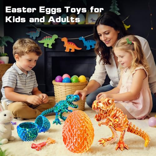 2 Packs 3D Printed Dinosaur Toys for 3-5 5-7 Years Boys, Jurassic T-rex Skeleton Action Figures with Large Storage Dino Eggs, Birthday Gifts Fidget Toys for 3 4 5 6 7 8 9 10 11 12 Years Old Boys Girls - image 2