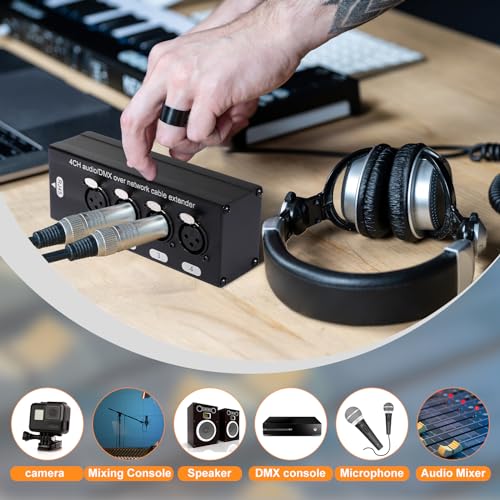 6 Pack 4 Channel 3 Pin Multi Network XLR Cable Breakout 3 Pin XLR Male and Female Over RJ45 Ethercon Cable Multi Extender for Stage Lighting and Home Recording Studio Compatible