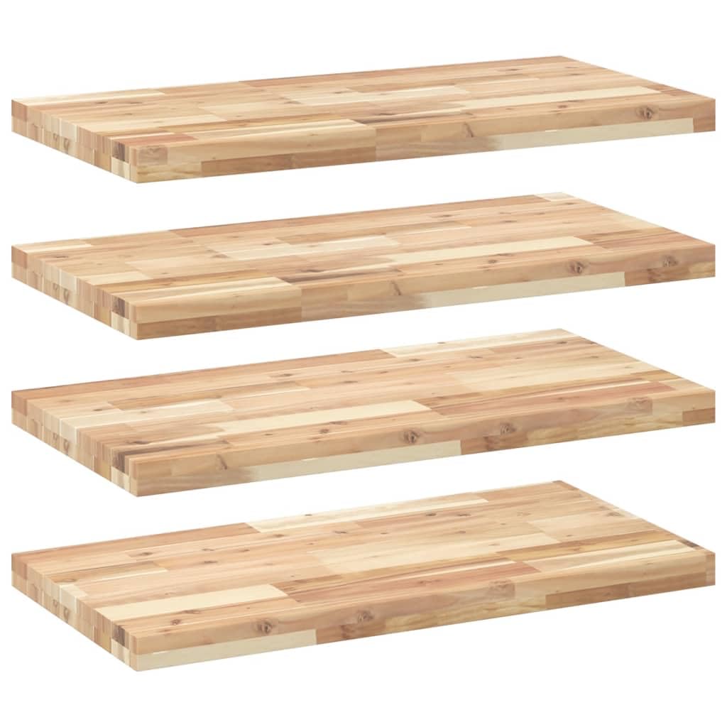 Półki wiszące, 4 szt. 80 x 40 x 4 cm, lite drewno akacjowe, nieobrobione – wytrzymały regał ścienny do przechowywania i aranżacji pomieszczeń z naturalnym rysunkiem słojów drewna i montażem