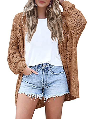 Image of HOTOUCH Lightweight Crochet Cardigan for Women Long Sleeve Open Front Knit Oversized Cardigans Sweaters