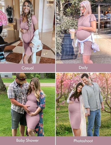 Peauty Maternity Dress Baby Shower Maternity Dresses for Photoshoot Gender Reveal Dresses for Pregnant Women (Mauve M) - Thumbnail 2