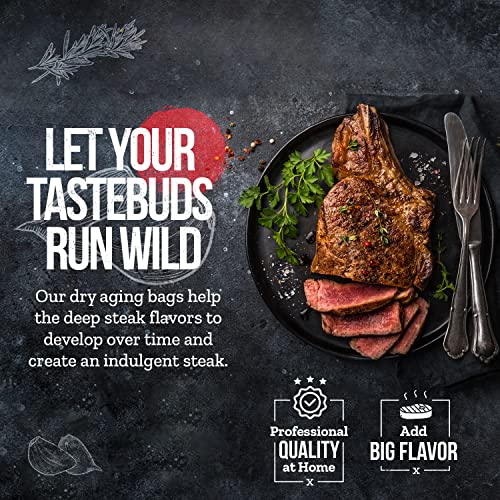 DryAgePro® Dry Age Bags for Meat, 12” x 24” Bags for Ribeye and Striploin up to 18 lbs, Pack of 5, No Vacuum Sealer Needed, Easy-to-Use Steak Aging Kit