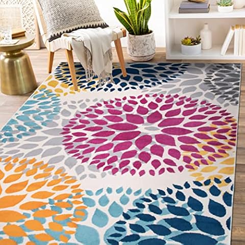 Modern Floral Circles Design Area Rug 7'6" x 9' 5" Multi Cover