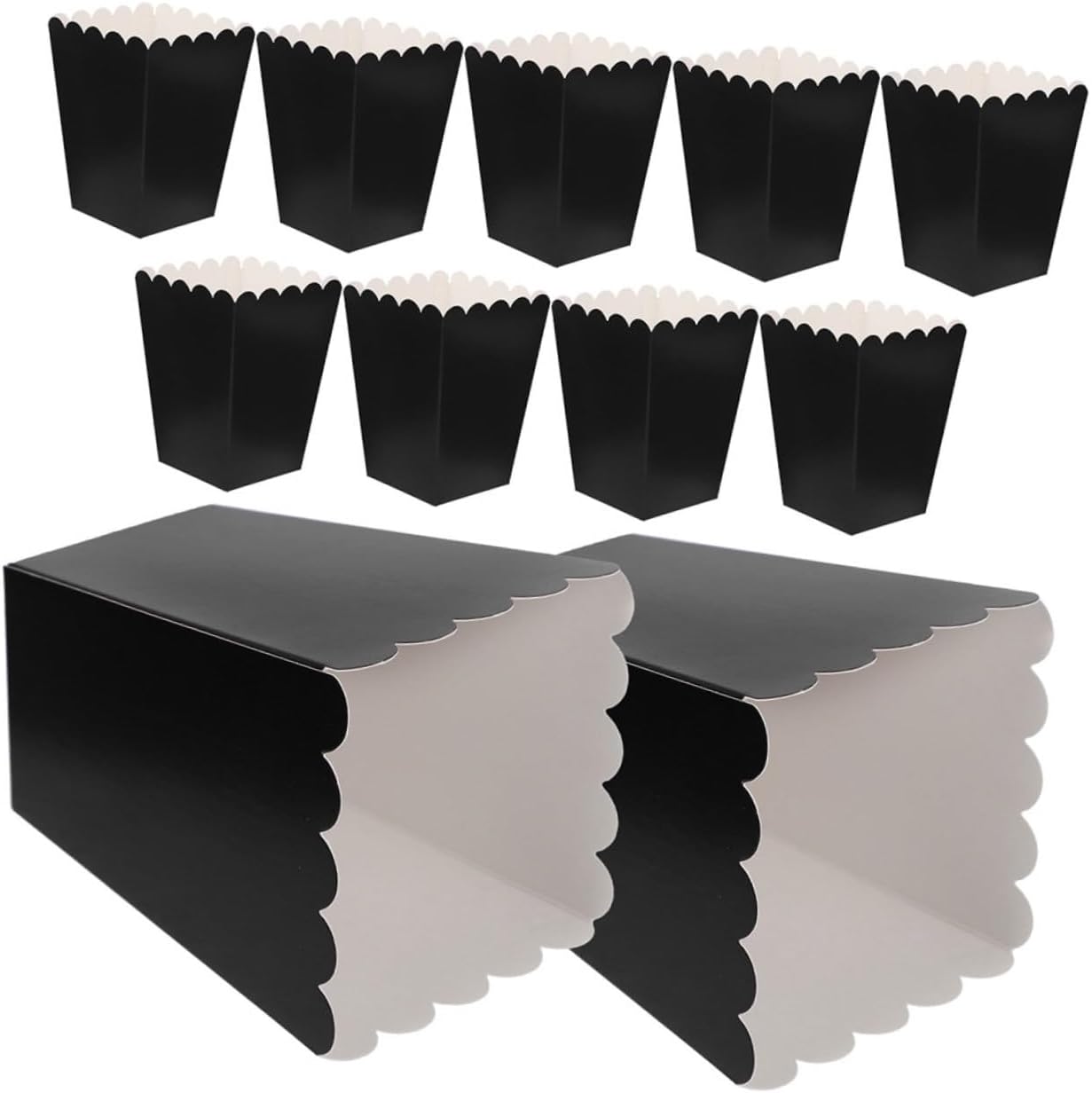 FOYTOKI 100pcs Black Paper Popcorn Boxes Unique Celebration Snack Containers for Movie Night Wedding Favor Disposable Popcorn Cases