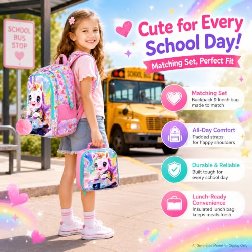 Image of 16 inch Unicorn Backpack for Girls, 3Pcs School Backpacks Set for Elementary Preschool Kindergarten, Kids Truck Bookbag with Lunch Box(Pink)
