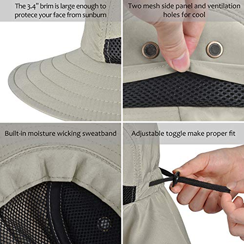 Tirrinia Outdoor Sun Protection Fishing Cap With Neck Flap Wide Brim Hat For Safari Hiking Hunting Boating And Outdoor Adventures, Khaki #TOP2