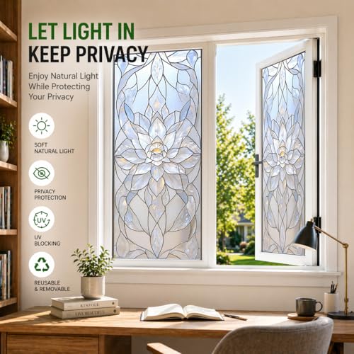 Película de privacidad para ventana con diseño floral Lotus 17.5 x 39.4 pulgadas miniatura 5