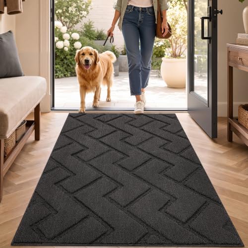 Image of hicorfe Indoor Door Mat,Non Slip Door Mats,32 inchx48 inch Front Back Door Mat Rubber Backing,Absorbent Resist Dirt Entrance Inside Floor Mats for Entryway Washable Low-Profile(Charcoal)