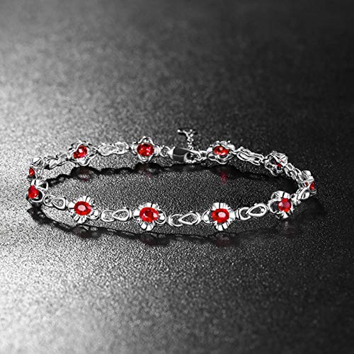 Bracelet en Or Blanc Ajustable avec Fleur de Rubis Anti-Allergie - 2
