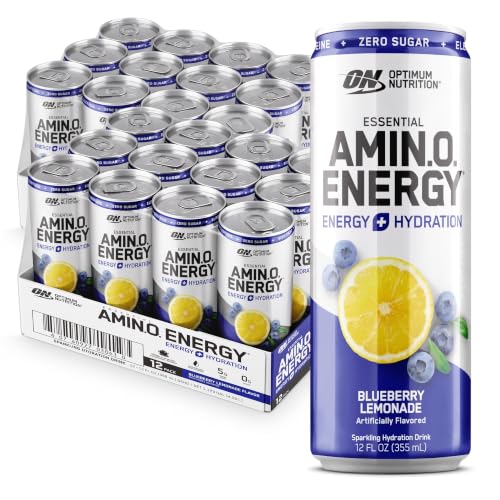 Optimum Nutrition Amino Energy Sparkling Hydration Drink,Electrolytes,Caffeine,Amino Acids,BCAAs,Sugar Free,Blueberry Lemonade,12 Fl Oz,(Packaging May Vary),12 Count (Pack of 2)