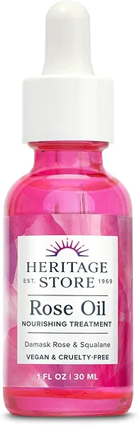 HERITAGE STORE Rose Oil Nourishing Treatment - Hydrating Face Serum - Dry to Combination Skin Care w/Organic Rosehip Seed Oil, Damask Rose, Squalane, Vegan, 60-Day Guarantee, 1oz