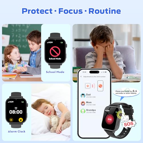 Image of 4G Kids Smart Watch with GPS Tracker, Video Call & Texting, Smart Watch for Kids with SIM Card, SOS, School Mode, HD Camera, Pedometer, Kid Watch Gift for Boys Girls Age 4-12, Black
