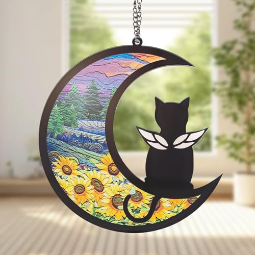 Rislobx Cat Memorial Hanging, Lost Cat Sympathy Gift, Pet Loss Plastic Suncatcher, Memory Ornaments Gift for Cat Lovers (Angel Cat)