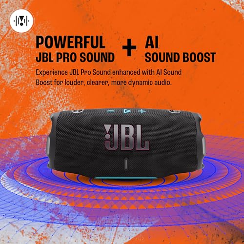 Image of JBL Charge 6, Powerful Pro Sound with AI Sound Boost Wireless Portable Bluetooth Speaker,28 Hrs Playtime, Auracast Multi-Speaker Connection, Built in Power Bank, IP68 Waterproof Black & Orange