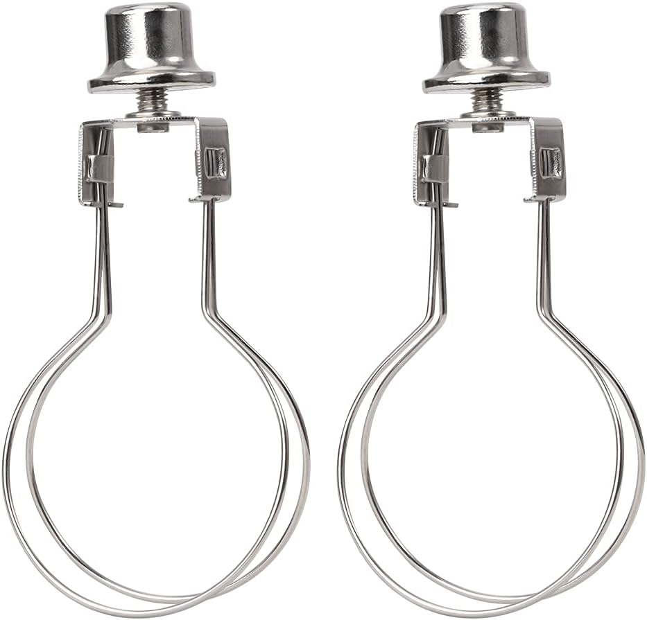 ALUCSET2 Pack Round Lamp Shade Light Bulb Clip Adapter, Lampshade Holder Clip on with Lamp Shade Attaching Finial Top Bracket Holder Support Fitter Parts Converter (Set of 2, Silver)