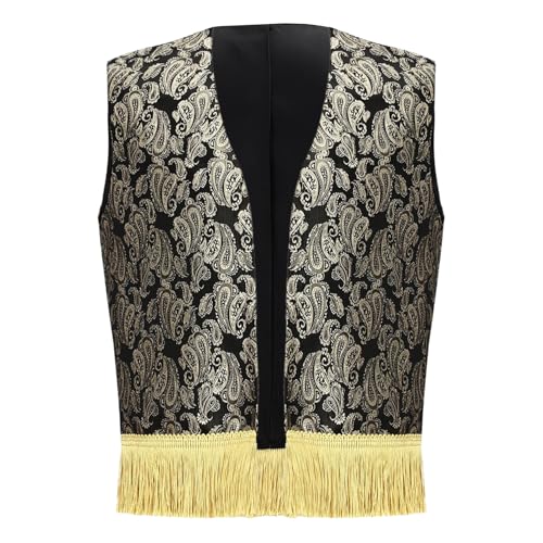 Boys Arabian Prince Waistcoat Sleeveless Embroidered Fringe Vest Open Front Top