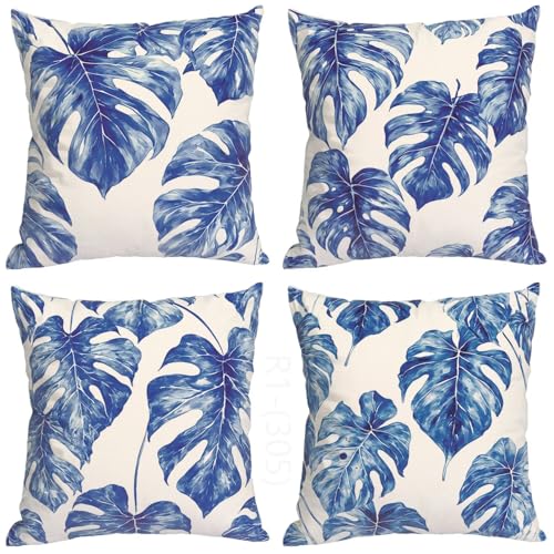 4er Set Blau Kissenbezug 80x80 Kissenbezüge Outdoor Wasserfest Anlage Kissen, Couchkissen Osterdeko Kissenhülle mit Reißverschluss kopfkissenbezug Dekokissen für Sofa Zuhause Deko Wohnzimmer H2-305