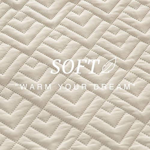 EXQ Home Quilt Set Full/Queen Size Beige 3 Piece,Lightweight Soft Coverlet Modern Style Squares Pattern Bedspread Set for All Season(1 Quilt,2 Pillow Shams)