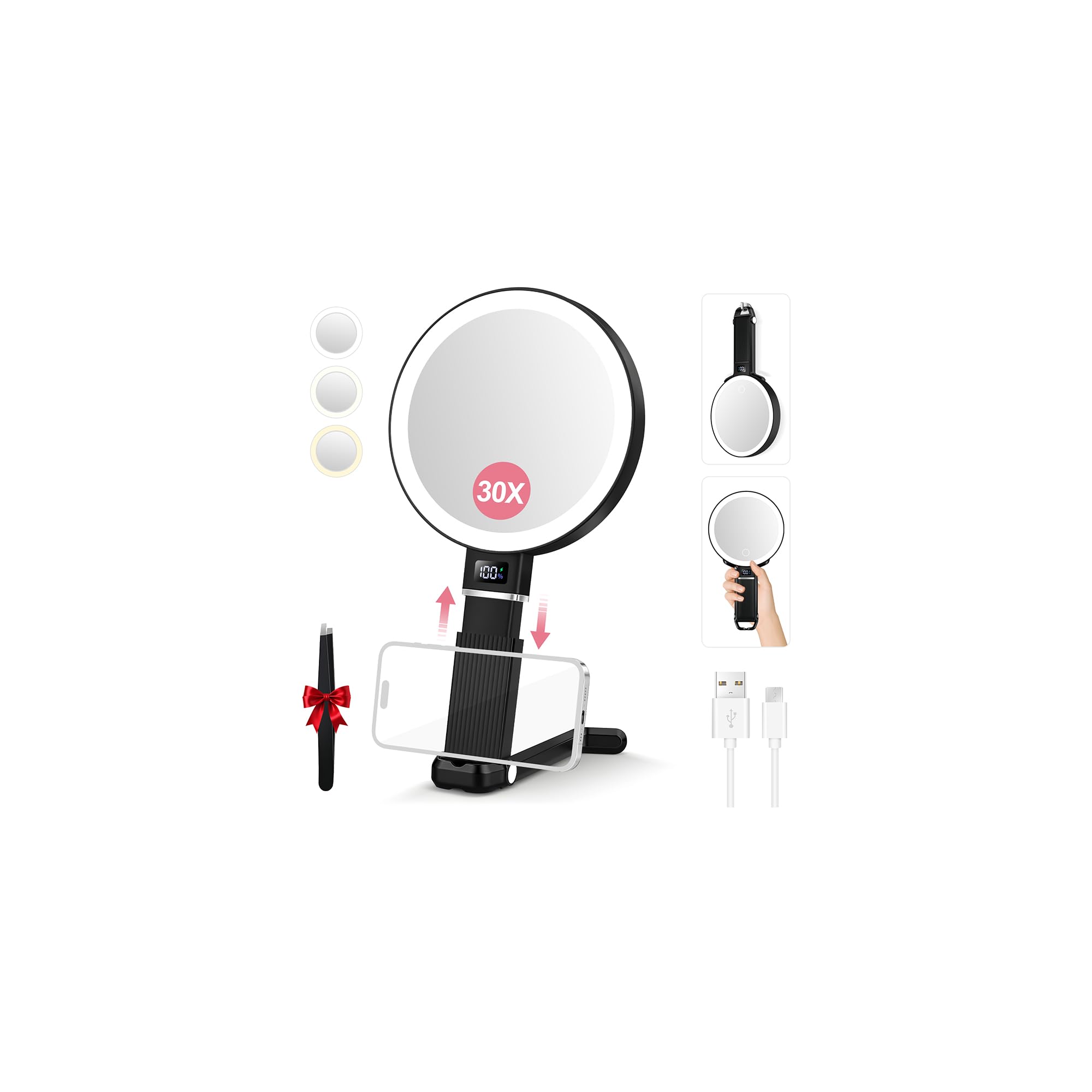 30X Travel Magnifying Mirror with Light - Portable & Rechargeable -11 30X Travel Magnifying Mirror with Light - Portable & Rechargeable -11