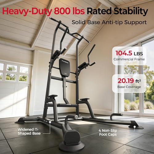 Image of FLYBIRD 800LBS Heavy Duty Power Tower Dip Station, Adjustable Height Pull Up Stand with Crunch Leg Raise, Multifunction Strength Training Equipment for Home Gym Back Workout