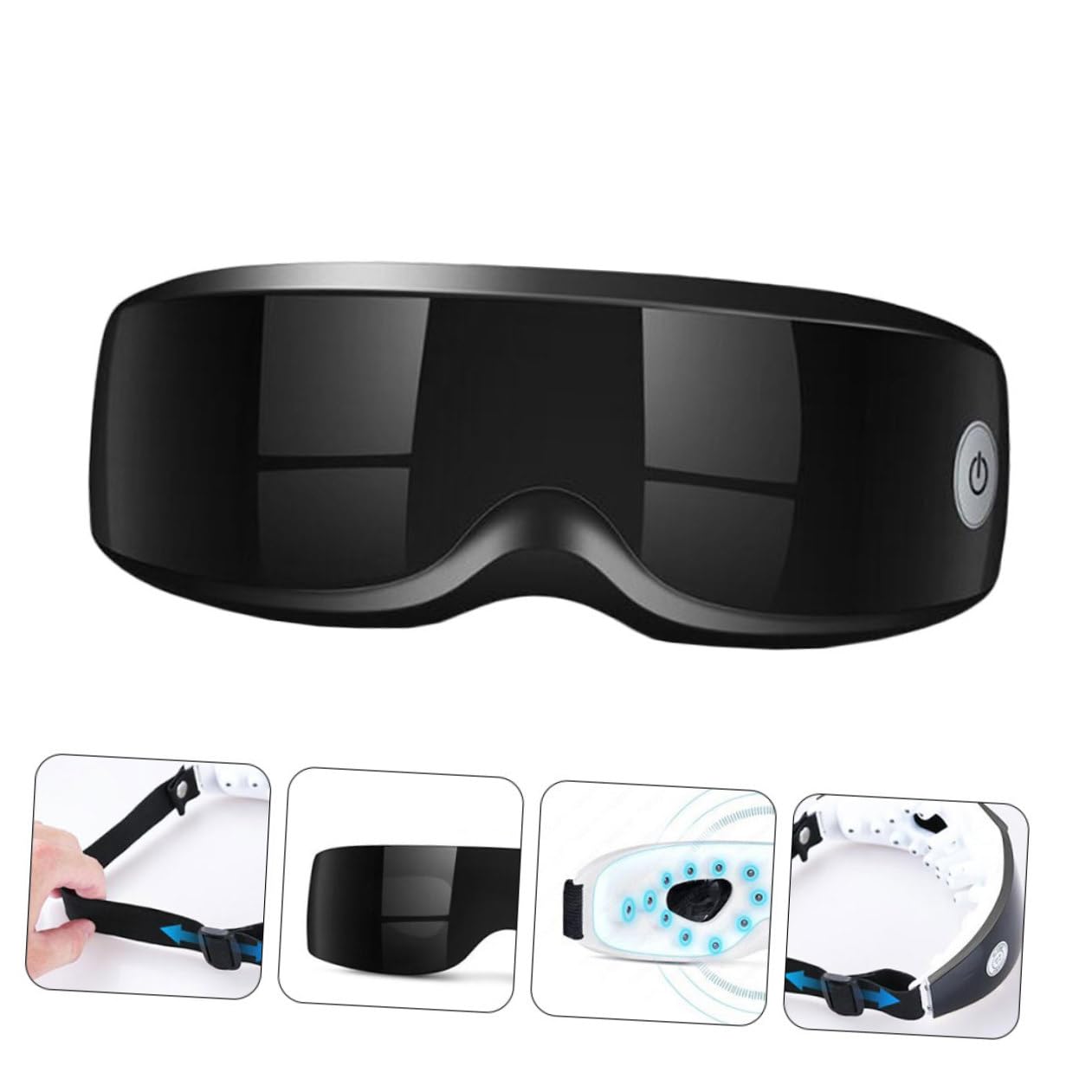 Masajeador de Ojos Recargable 200mah de Silicona Negro | USB de Carga, Banda Elástica Ajustable, Componentes Magnéticos y Electrónicos