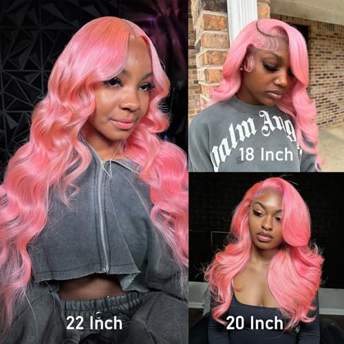 Image of Pink Human Hair Wig Straight Wig 24 Inch Human Hair Wig 200% Density | 13x4 UHD Lace Front Human Hair Wigs Pre Plucked Pre Cut Light Pink Wig 100% Virgin Human Hair Glueless Straight Wig For Women