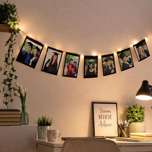 Image of Velunza Graduation Photo Banner with Hanging Rope, Congrats Grad Party Decoration, DIY Picture Display Garland for College School Graduation Celebration, Wall Hanging Memory Banner Kit