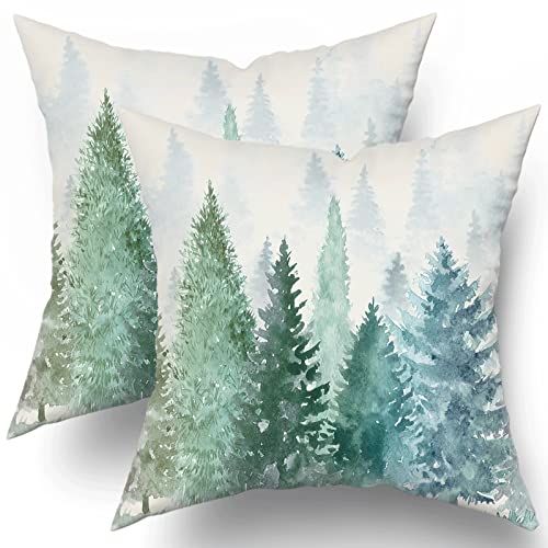Funda de almohada de bosque de pinos, árboles de niebla, paisaje natural, funda de almohada de 18 x 18 pulgadas, cojín cuadrado decorativo de algodón para el hogar sofá cama Cover
