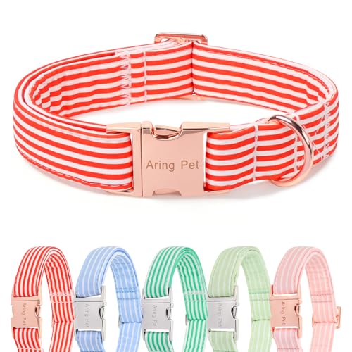 Image of ARING PET Cute Dog Collar for Puppy Small Medium Large Dogs-Red Stripe S | Cute Christmas Heavy Duty Pet Collars with Metal Buckle for XS S M L XL Dogs, for Beach Trips Picnic Daily Outdoor Stroll