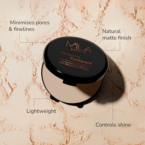 Image of Mila Beaute Perfecting Compact Powder | Natural Matte Finish| Longstay with SPF 15 | Minimized Pores and Finelines | Controls Shine | Lightweight Compact Powder | Shade - (True Beige 16g) (Pack of 2)