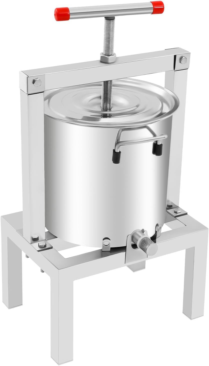 10L/2.6Gal Stainless Steel Hydraulic Fruit Press, 3-Ton Wine and Cider Press with Filter Basket & Press Plate, Heavy-Duty Apple Grape Juice Press for Home Brewing and Juice Making Supplies