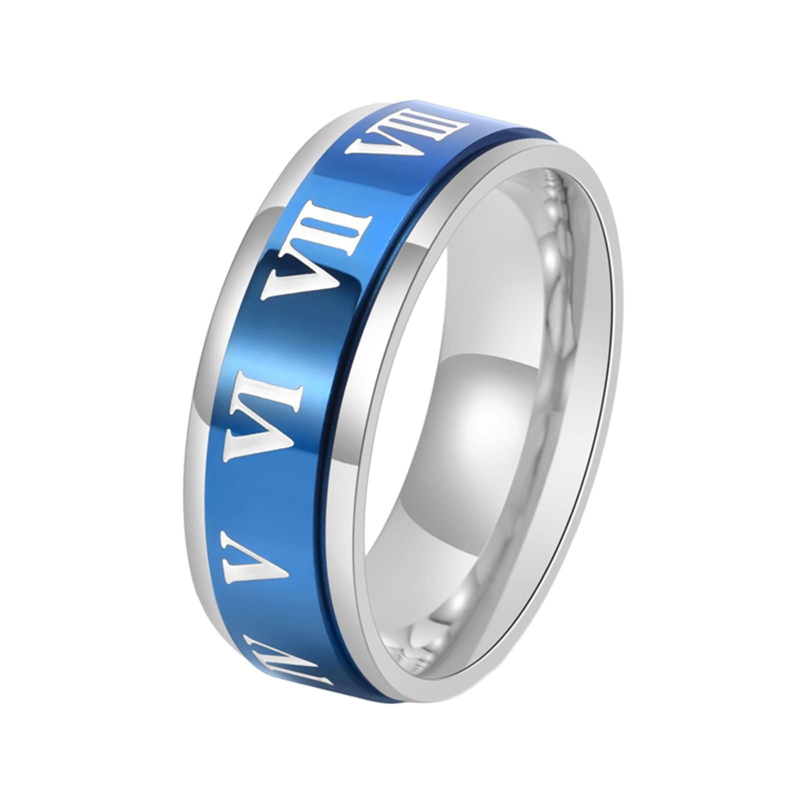 Mesnt Anillo giratorio anti estrés, 8 mm Spinner anillo con números romanos giratorios de acero inoxidable para hombres y mujeres