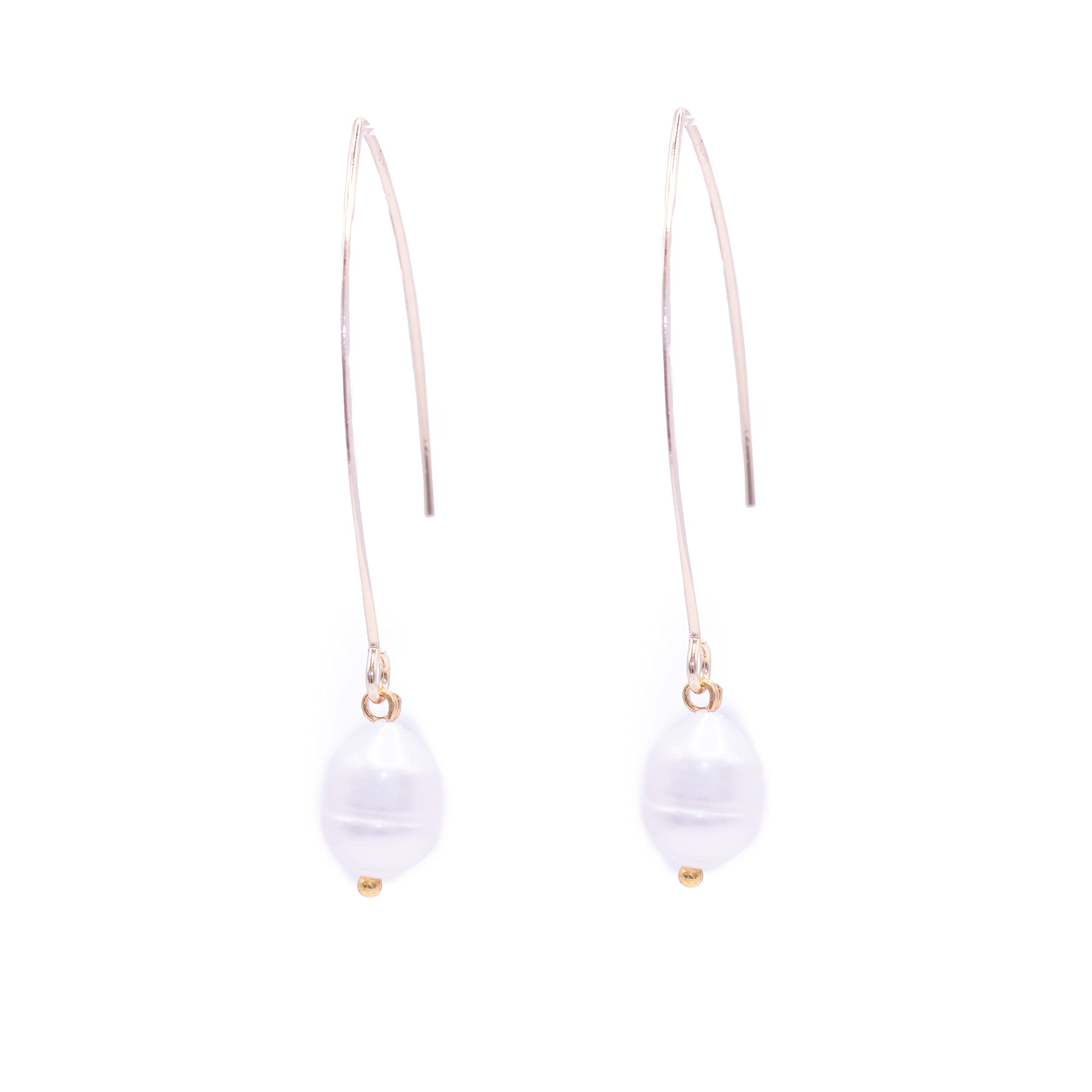 NILUXE DESIGN Pendientes perla y gancho chapado en oro de 14k. Pendientes perlas cultivadas. Pendientes perlas y gancho dorado. Pendientes perla colgante. Bonito para lucir e ideal para regalar