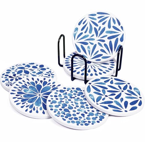 Lumanothy Posavasos de cerámica, Juego de 6 Posavasos de cerámica de Corcho Absorbente con Soporte para Bares, cafeterías, Casas, Fiestas, oficinas