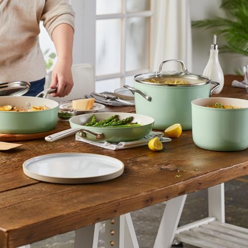 Image of KitchenAid Hard Anodized Ceramic Nonstick Cookware Pots and Pans Set, 9 Piece - Pistachio