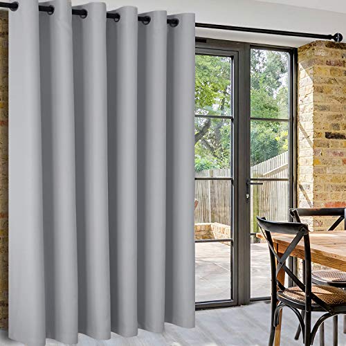 Image of DWCN Total Privacy Room Divider Blackout Curtain - Thermal Curtains for Patio Door, Living Room, Bedroom Partition and Shared Office Space, 1 Grommet Curtain Panel, 8.3ft Wide x 7ft Tall, Silver Grey