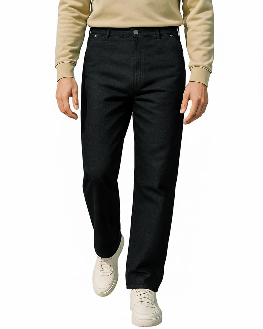 bewakoof Men's Mid Rise 100% Cotton Solid Regular Fit Jeans-picture-28