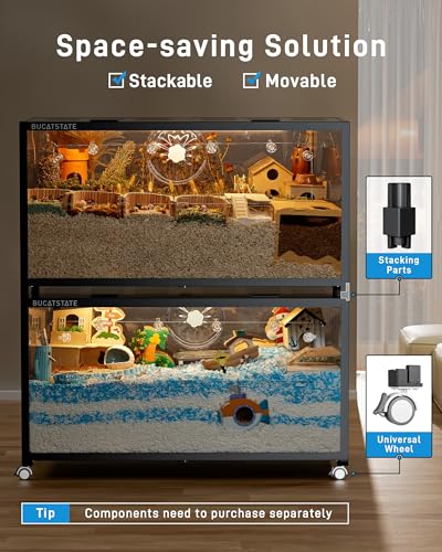 Image of BUCATSTATE Hamster Cage Metal 3.0 - Chewproof Large Rat Cage Stackable with Top Access Easy Assemble 47L x 23.6W x 25.5H Inches Dwarf Syrian Hamster Tank for Gerbil Mouse (7.75 ft, Black)