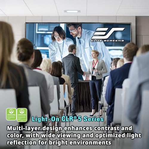 Image of Elite Screens Light-On CLR5 UST Projector Screen, Ceiling Light Rejecting ALR Screen for Ultra Short Throw Projectors, Folding Frame with Adjustable Height Legs, Carry Bag & Skirt, LPS124H-CLR5